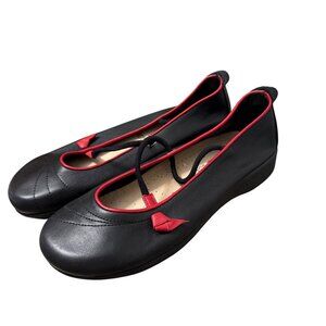 A'rcopedico Vitoria Black Red Leather Mary Jane Comfort Flats Womens 12 NEW